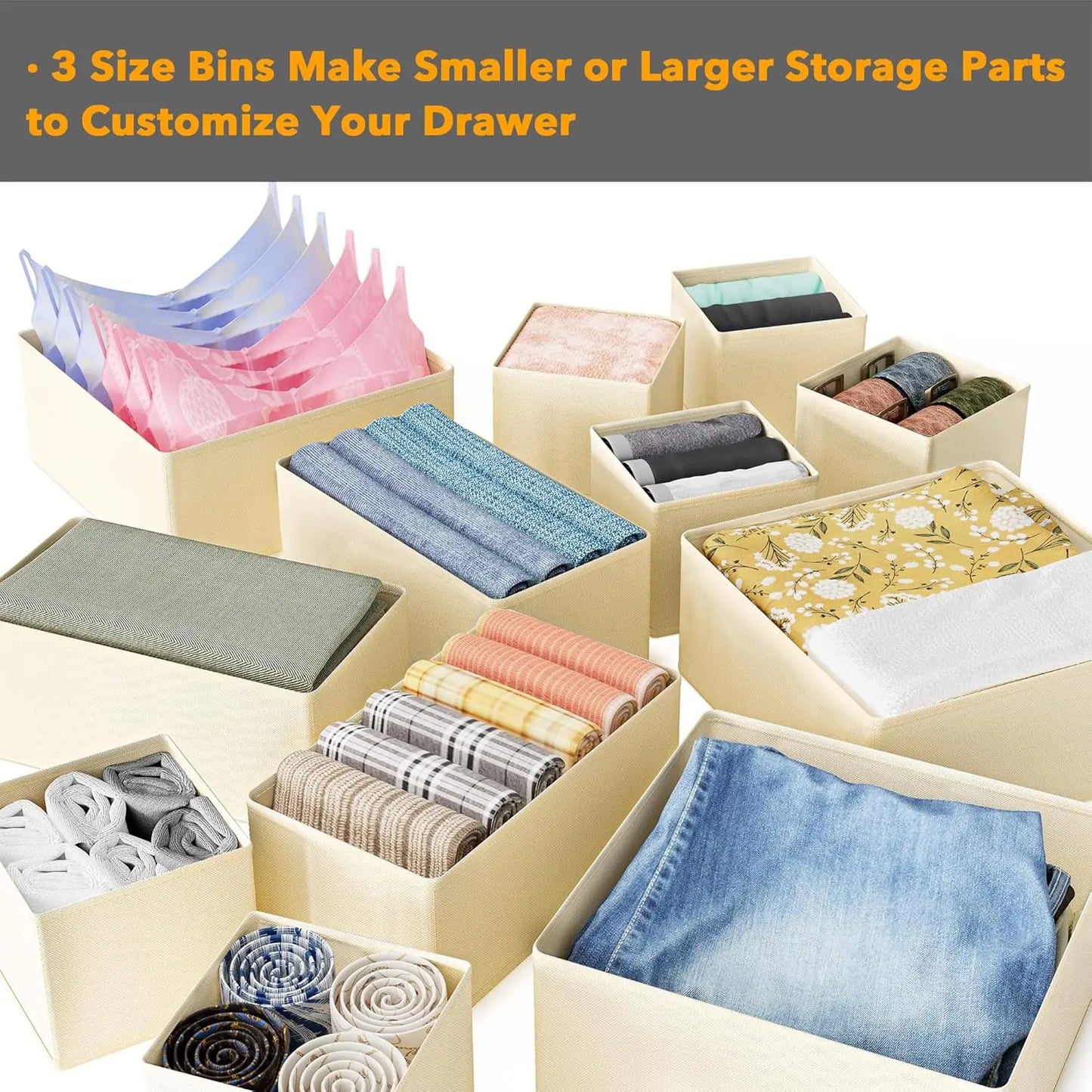 Drawer Organizer Clothes,3pcs Dresser Organizer Bins for Nursery,Closet Organization,Storage Dividers,Clothes
