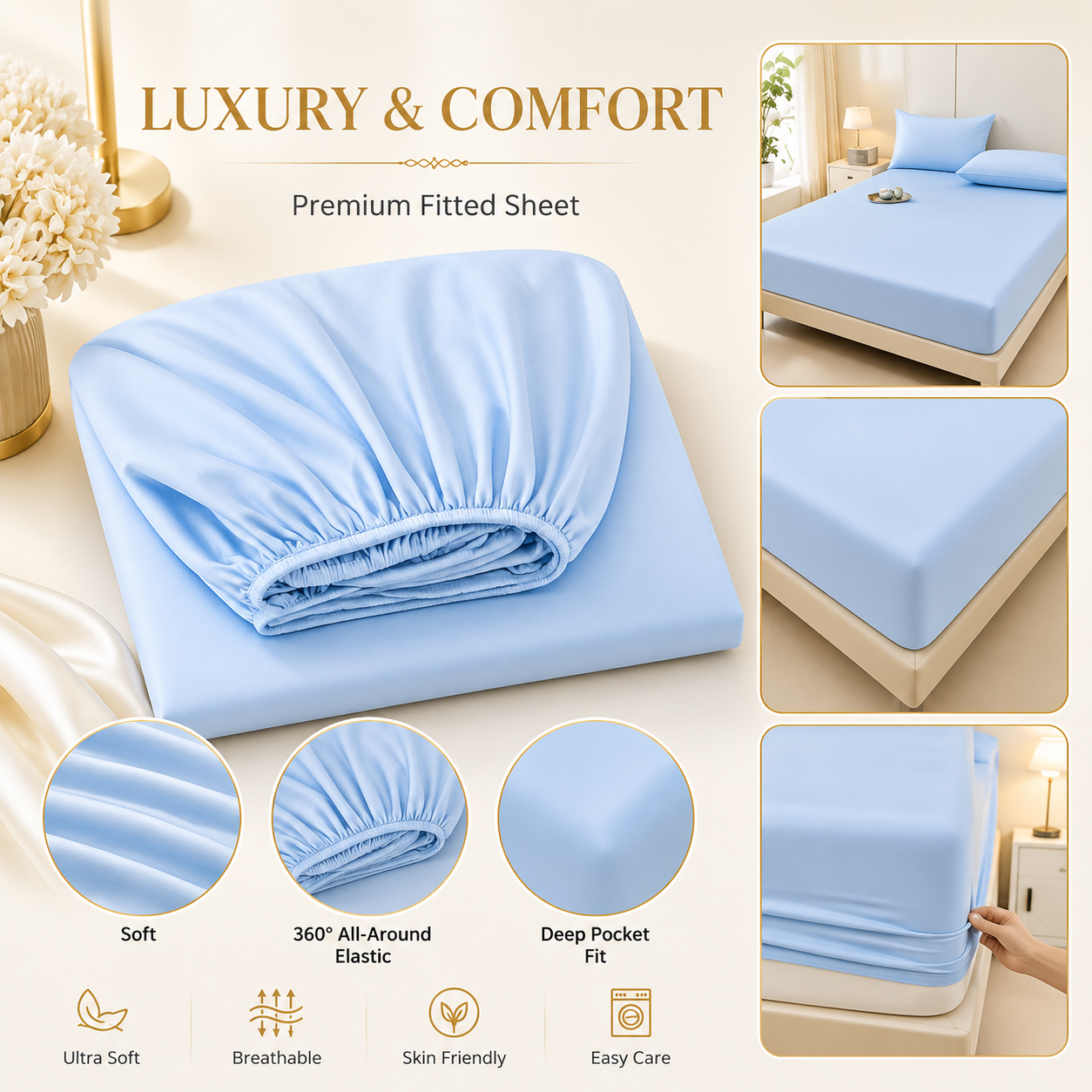 Summer Cooling Fitted Sheet – Breathable, Soft & Skin-Friendly Mattress Cover